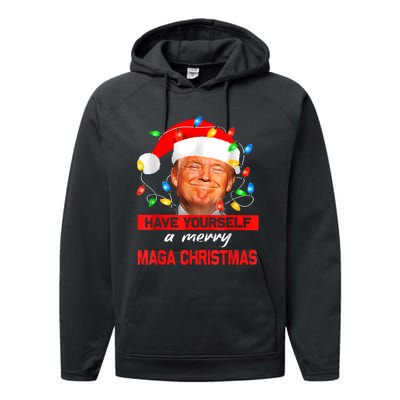 Funny Santa Trump Have Yourself A Merry Maga Christmas Xmas Performance Fleece Hoodie