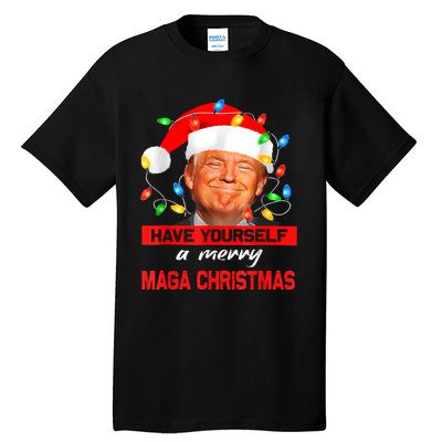 Funny Santa Trump Have Yourself A Merry Maga Christmas Xmas Tall T-Shirt