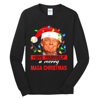 Funny Santa Trump Have Yourself A Merry Maga Christmas Xmas Tall Long Sleeve T-Shirt