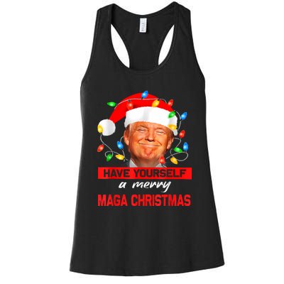 Funny Santa Trump Have Yourself A Merry Maga Christmas Xmas Women's Racerback Tank