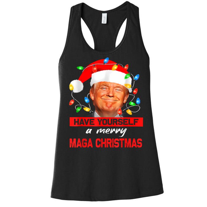 Funny Santa Trump Have Yourself A Merry Maga Christmas Xmas Women's Racerback Tank