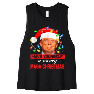 Funny Santa Trump Have Yourself A Merry Maga Christmas Xmas Women's Racerback Cropped Tank