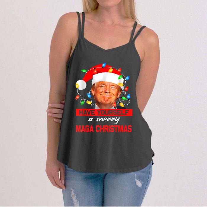 Funny Santa Trump Have Yourself A Merry Maga Christmas Xmas Women's Strappy Tank