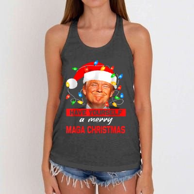 Funny Santa Trump Have Yourself A Merry Maga Christmas Xmas Women's Knotted Racerback Tank