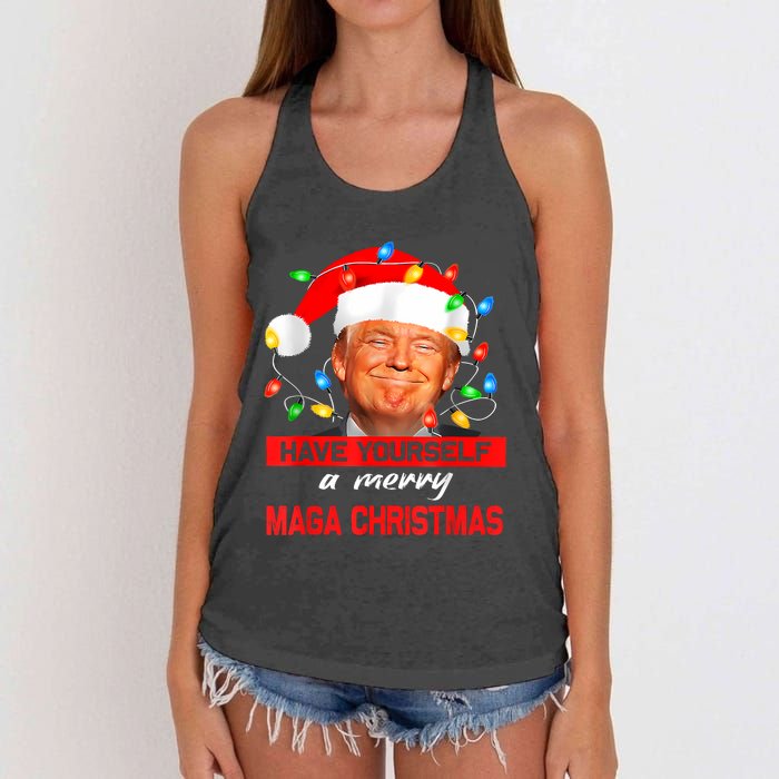 Funny Santa Trump Have Yourself A Merry Maga Christmas Xmas Women's Knotted Racerback Tank