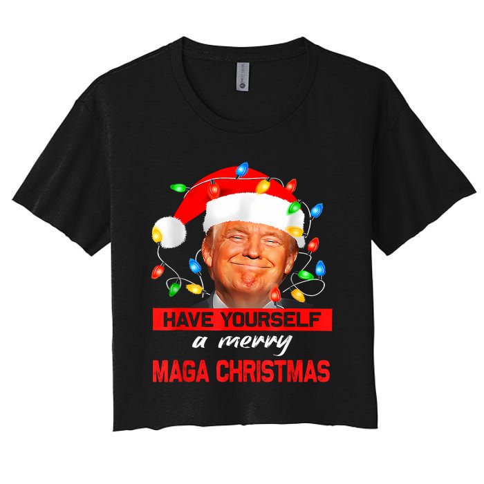 Funny Santa Trump Have Yourself A Merry Maga Christmas Xmas Women's Crop Top Tee