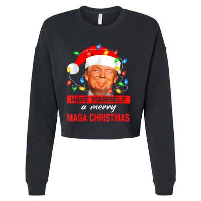 Funny Santa Trump Have Yourself A Merry Maga Christmas Xmas Cropped Pullover Crew