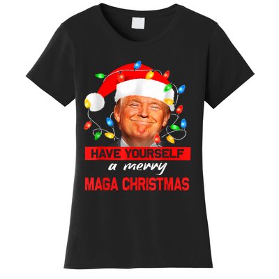 Funny Santa Trump Have Yourself A Merry Maga Christmas Xmas Women's T-Shirt