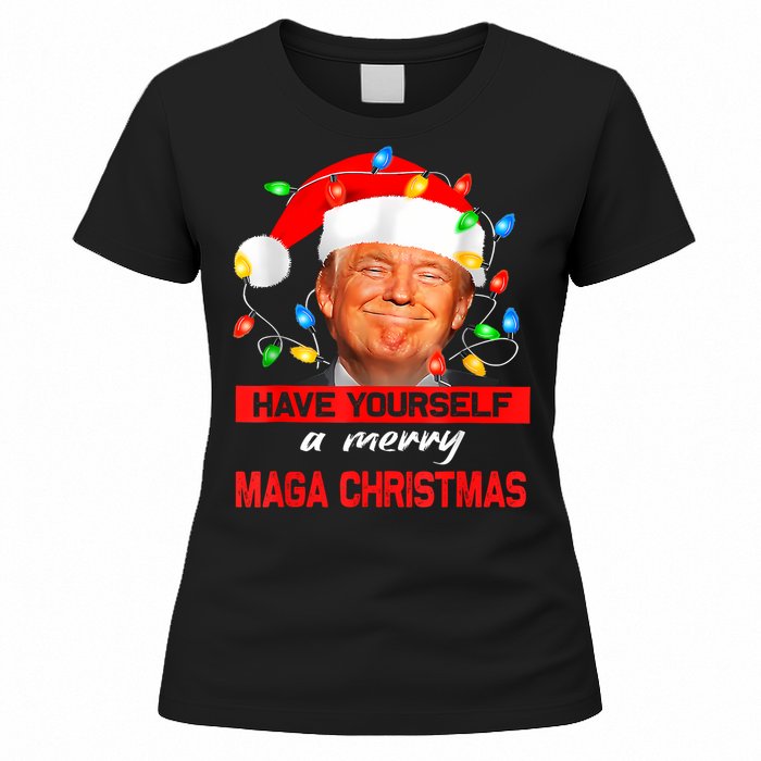 Funny Santa Trump Have Yourself A Merry Maga Christmas Xmas Women's T-Shirt