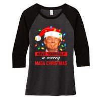 Funny Santa Trump Have Yourself A Merry Maga Christmas Xmas Women's Tri-Blend 3/4-Sleeve Raglan Shirt