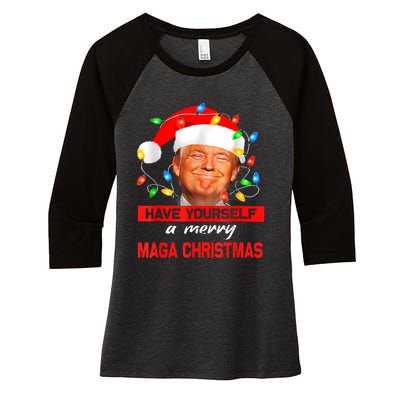 Funny Santa Trump Have Yourself A Merry Maga Christmas Xmas Women's Tri-Blend 3/4-Sleeve Raglan Shirt