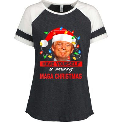 Funny Santa Trump Have Yourself A Merry Maga Christmas Xmas Enza Ladies Jersey Colorblock Tee