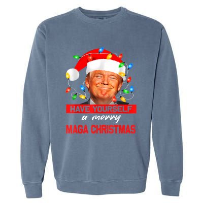 Funny Santa Trump Have Yourself A Merry Maga Christmas Xmas Garment-Dyed Sweatshirt