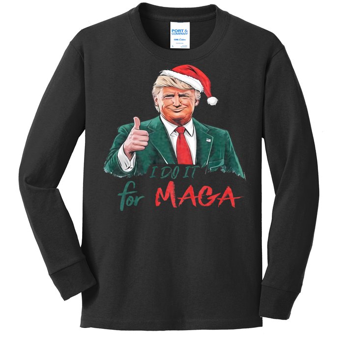 Funny Santa Trump President I Do It For Maga Christmas Xmas Kids Long Sleeve Shirt