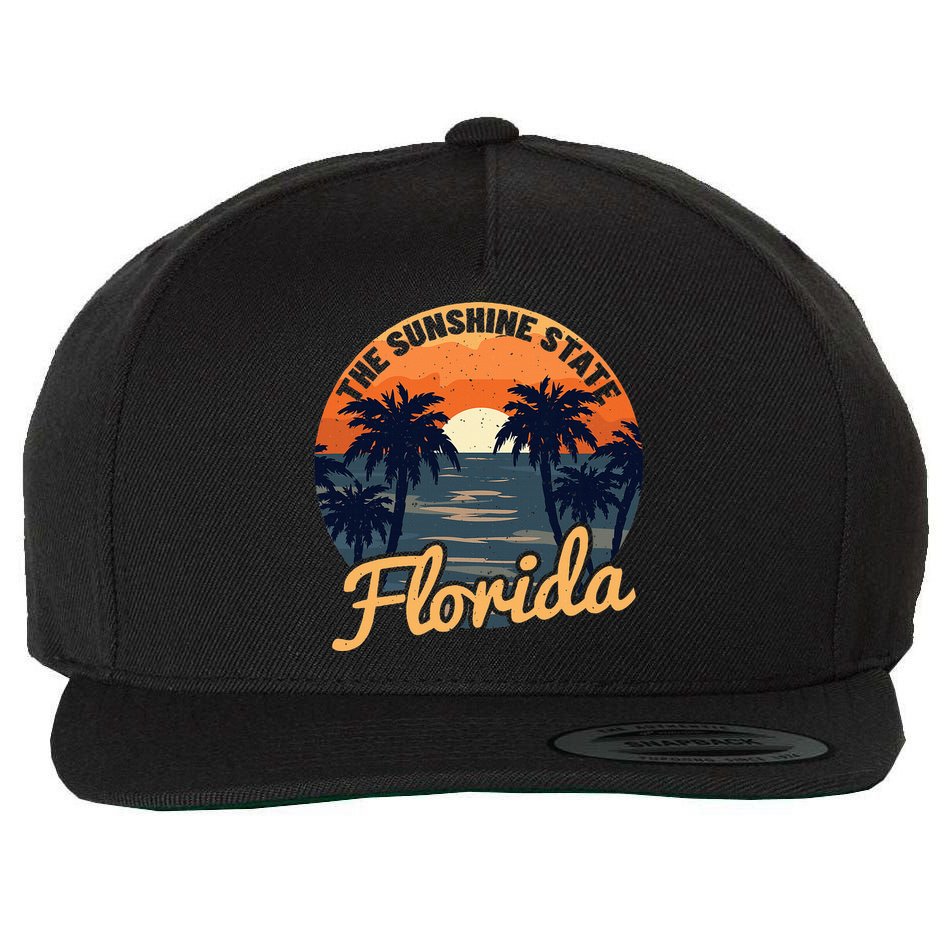 Florida Sunset Throwback Design Classic Wool Snapback Cap