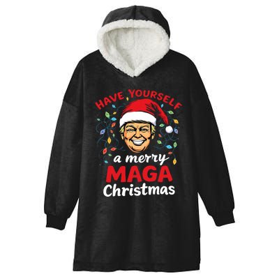 Funny Santa Trump Have Yourself A Merry Maga Christmas Xmas Hooded Wearable Blanket