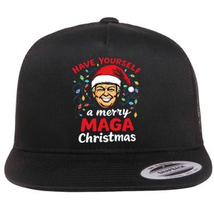 Funny Santa Trump Have Yourself A Merry Maga Christmas Xmas Flat Bill Trucker Hat