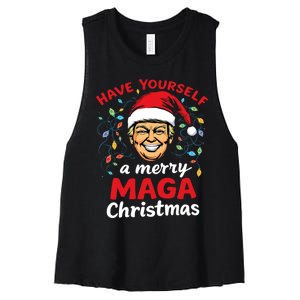 Funny Santa Trump Have Yourself A Merry Maga Christmas Xmas Women's Racerback Cropped Tank