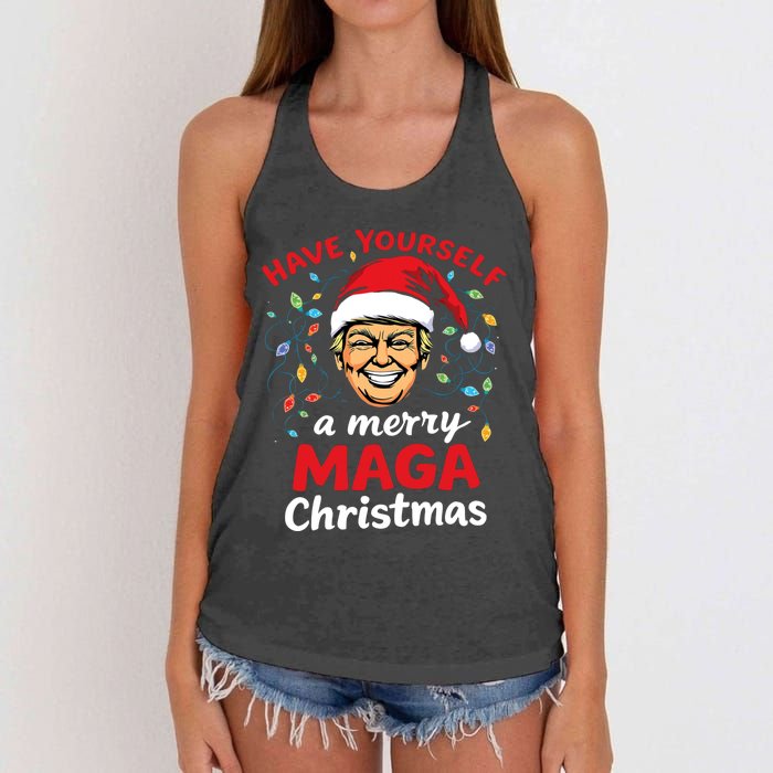 Funny Santa Trump Have Yourself A Merry Maga Christmas Xmas Women's Knotted Racerback Tank