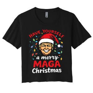 Funny Santa Trump Have Yourself A Merry Maga Christmas Xmas Women's Crop Top Tee