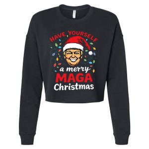 Funny Santa Trump Have Yourself A Merry Maga Christmas Xmas Cropped Pullover Crew