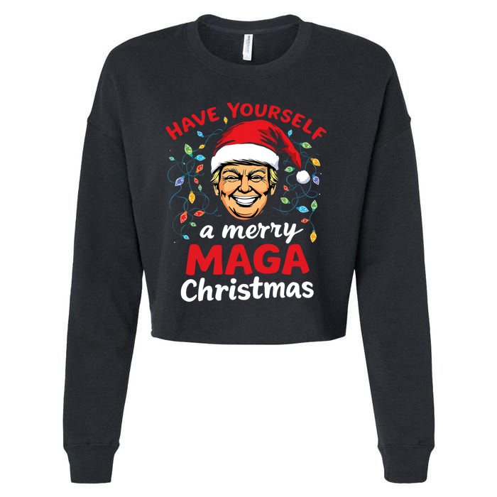 Funny Santa Trump Have Yourself A Merry Maga Christmas Xmas Cropped Pullover Crew