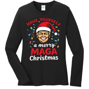 Funny Santa Trump Have Yourself A Merry Maga Christmas Xmas Ladies Long Sleeve Shirt