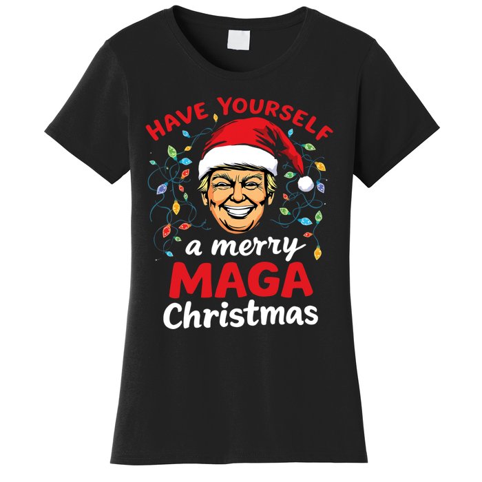 Funny Santa Trump Have Yourself A Merry Maga Christmas Xmas Women's T-Shirt