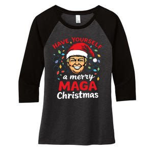 Funny Santa Trump Have Yourself A Merry Maga Christmas Xmas Women's Tri-Blend 3/4-Sleeve Raglan Shirt