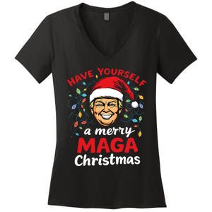 Funny Santa Trump Have Yourself A Merry Maga Christmas Xmas Women's V-Neck T-Shirt