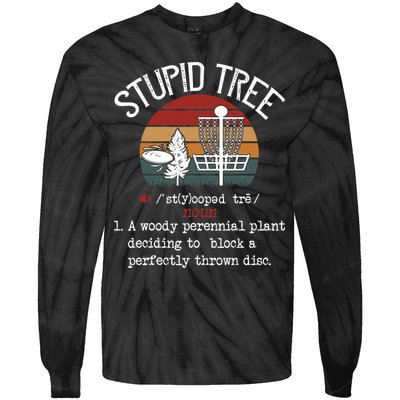 Funny Stupid Tree Disc Golf Frisbee Vintage Tie-Dye Long Sleeve Shirt