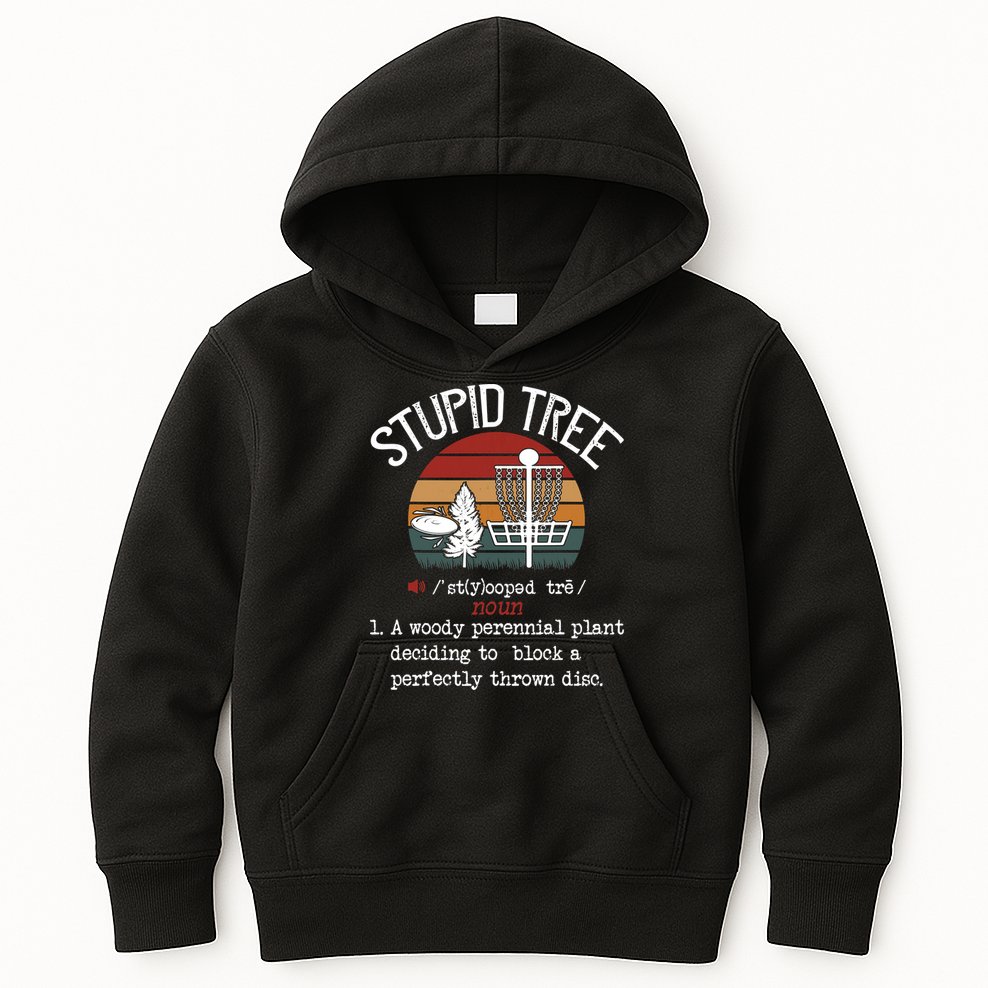 Funny Stupid Tree Disc Golf Frisbee Vintage Kids Hoodie