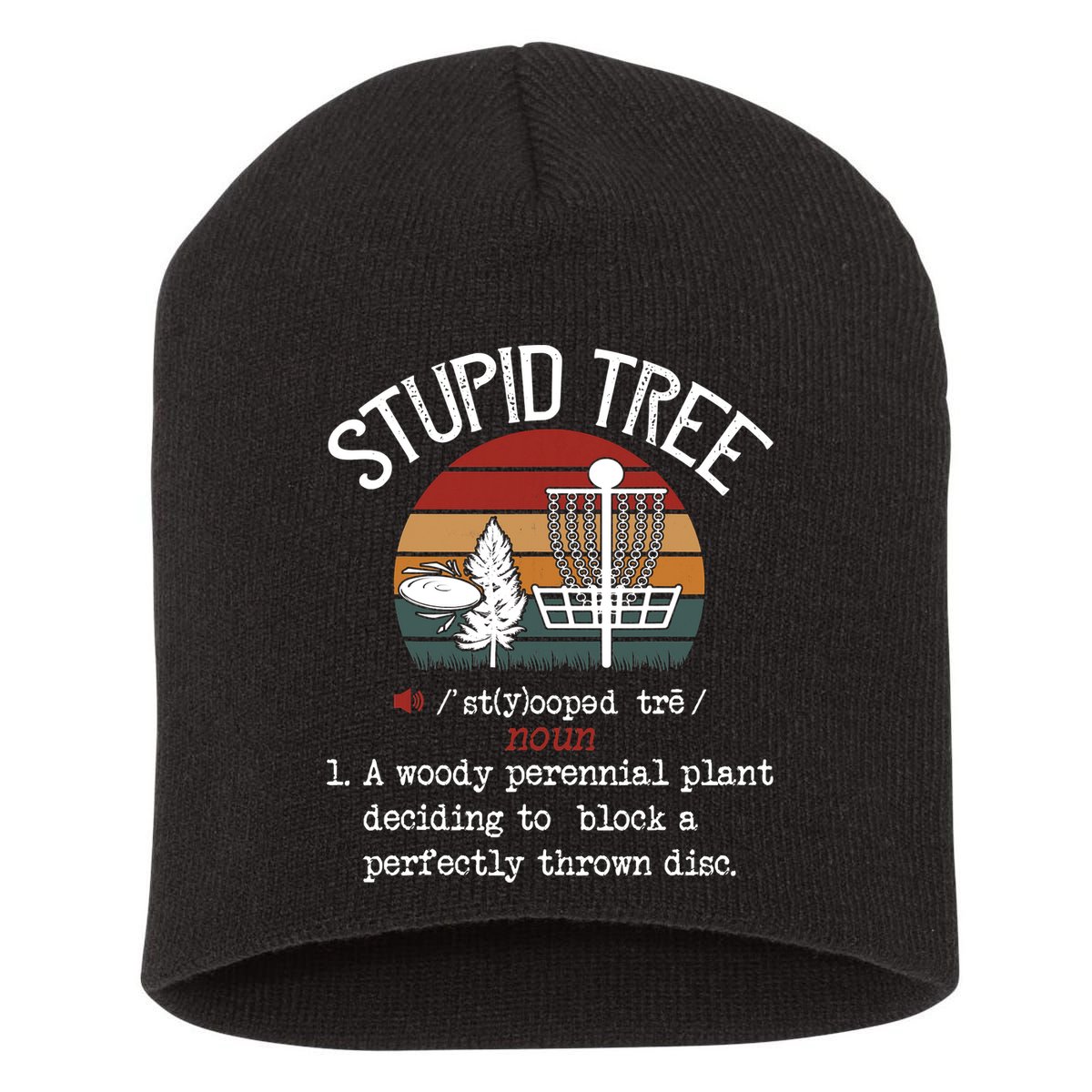 Funny Stupid Tree Disc Golf Frisbee Vintage Short Acrylic Beanie