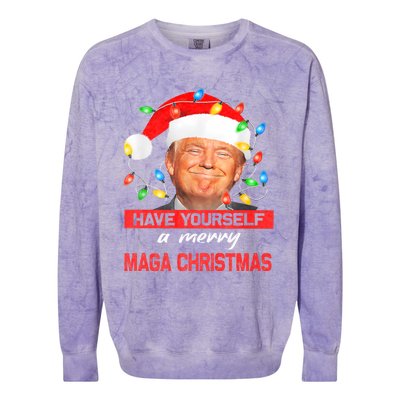 Funny Santa Trump Have Yourself A Merry Maga Christmas Xmas Colorblast Crewneck Sweatshirt