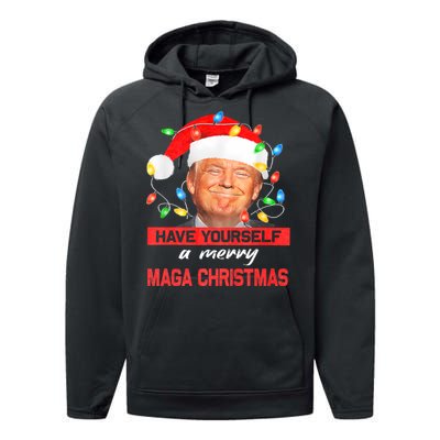 Funny Santa Trump Have Yourself A Merry Maga Christmas Xmas Performance Fleece Hoodie