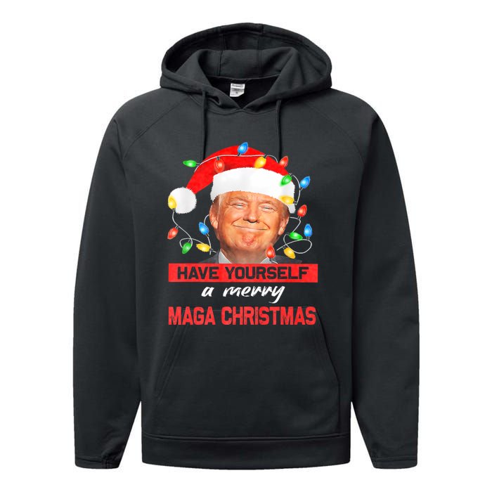 Funny Santa Trump Have Yourself A Merry Maga Christmas Xmas Performance Fleece Hoodie