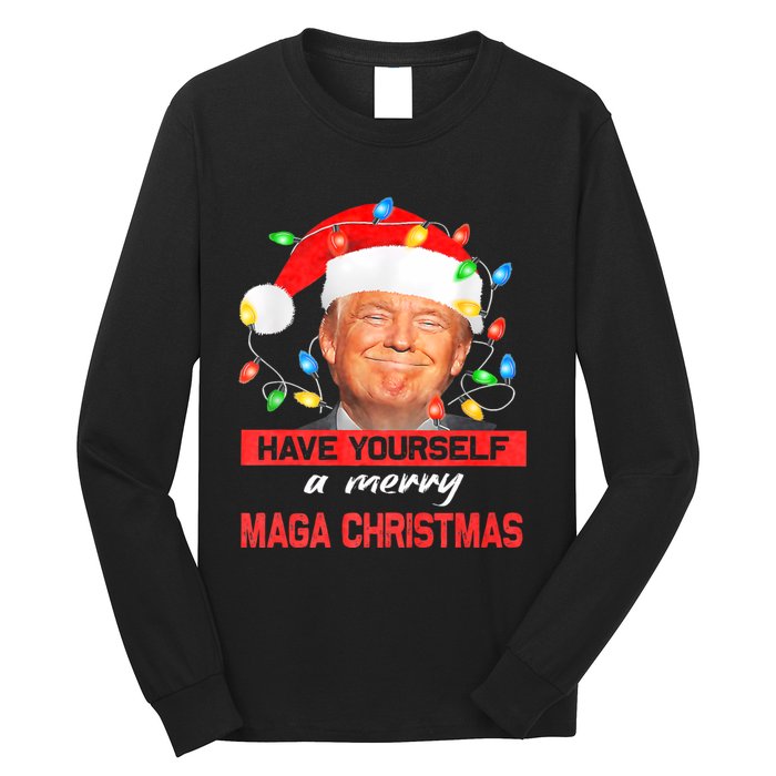 Funny Santa Trump Have Yourself A Merry Maga Christmas Xmas Long Sleeve Shirt