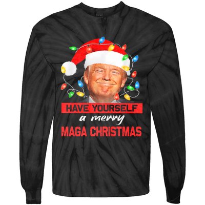 Funny Santa Trump Have Yourself A Merry Maga Christmas Xmas Tie-Dye Long Sleeve Shirt