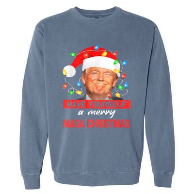 Funny Santa Trump Have Yourself A Merry Maga Christmas Xmas Garment-Dyed Sweatshirt