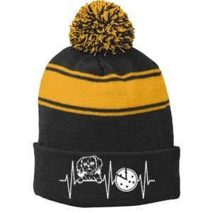 Funny Shih Tzu Pizza Dog EKG Shih Tzu Lover Stripe Pom Pom Beanie