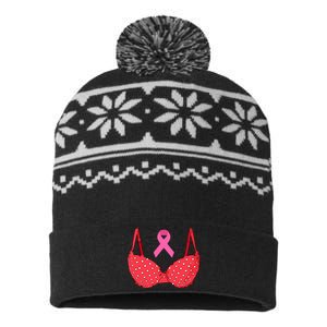 Funny Save The Tatas Pink Ribbon Breast Cancer Awareness Gift USA-Made Snowflake Beanie