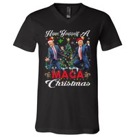 Funny Santa Trump Have Yourself A Merry Maga Christmas Xmas V-Neck T-Shirt