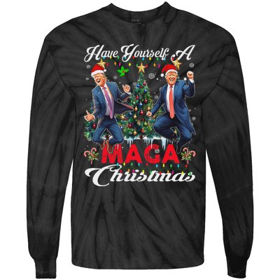 Funny Santa Trump Have Yourself A Merry Maga Christmas Xmas Tie-Dye Long Sleeve Shirt