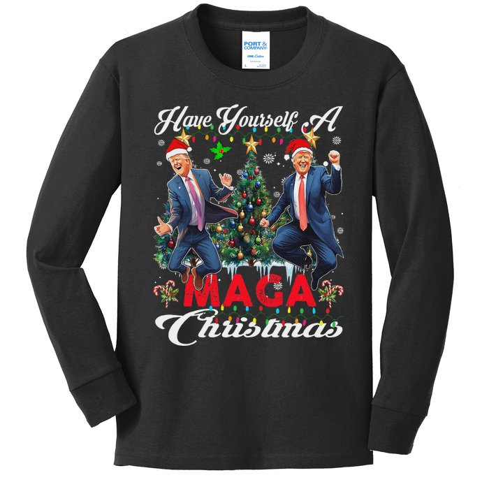 Funny Santa Trump Have Yourself A Merry Maga Christmas Xmas Kids Long Sleeve Shirt