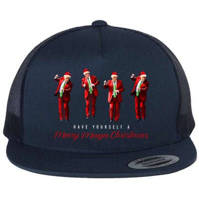 Funny Santa Trump Have Yourself A Merry Maga Christmas Xmas Flat Bill Trucker Hat