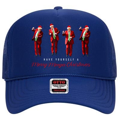 Funny Santa Trump Have Yourself A Merry Maga Christmas Xmas High Crown Mesh Back Trucker Hat