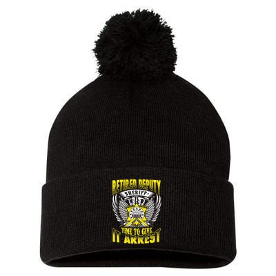 Funny Sheriff T Retired Deputy Sheriff Pom Pom 12in Knit Beanie