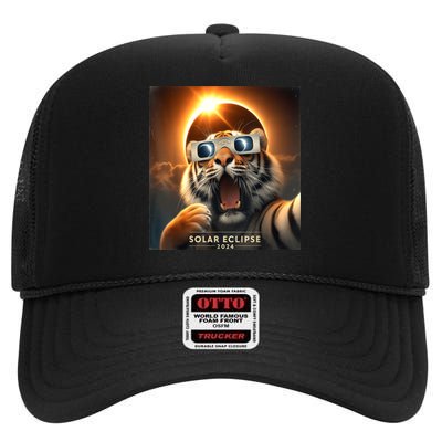 Funny Selfie Tiger Solar Eclipse High Crown Mesh Back Trucker Hat