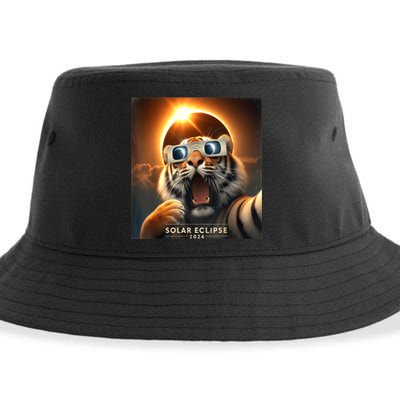 Funny Selfie Tiger Solar Eclipse Sustainable Bucket Hat