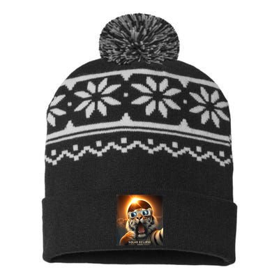 Funny Selfie Tiger Solar Eclipse USA-Made Snowflake Beanie